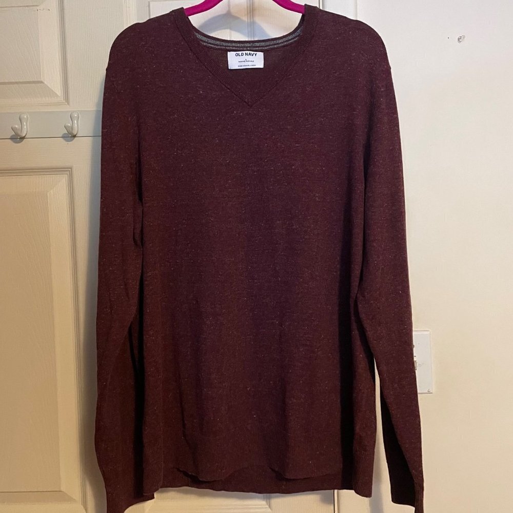 Mens Old Navy V Neck Maroon Knit Sweater Size Large